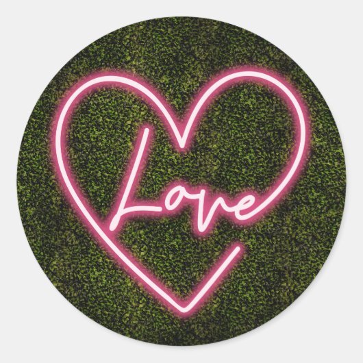 Neon Boxwood Liefde Hart Bruiloft Ronde Sticker (Voorkant)