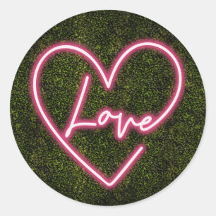 Neon Boxwood Liefde Hart Bruiloft Ronde Sticker