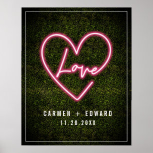 Neon Boxwood Love Heart Weddenschap Welkom Poster