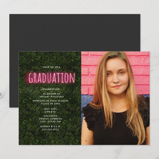 Neon Boxwood Print Afstuderen Foto Kaart (Voorkant / Achterkant)