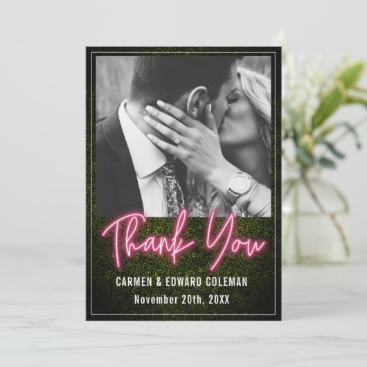 Neon Boxwood Wedding Foto Bedankkaart (Staand voorkant)