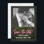 Neon Boxwood Wedding Foto Save The Date<br><div class="desc">Een neonontwerp over een bokshoutachtergrond met witte tekst en douanefoto.</div>
