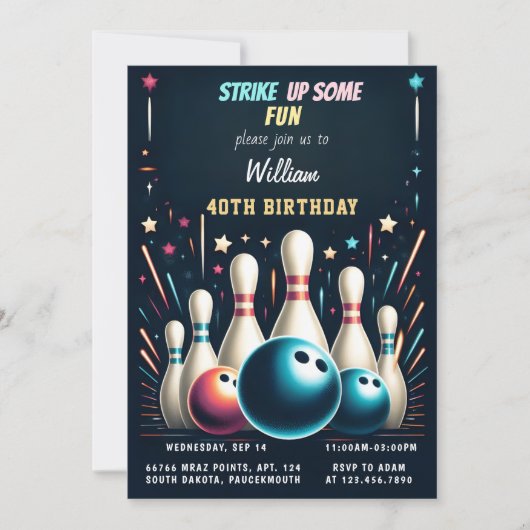 Neon Boy Kinder Team Event Bowling 40e verjaardag Kaart (Voorkant)