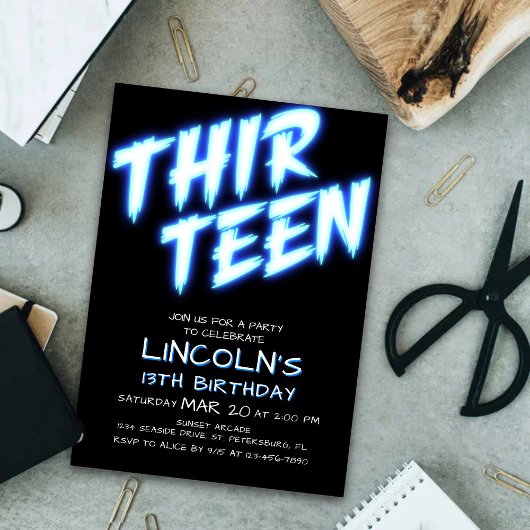 Neon Boys Pool 13e verjaardag uitnodiging