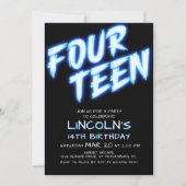 Neon Boys Pool 14e verjaardag uitnodiging (Voorkant)