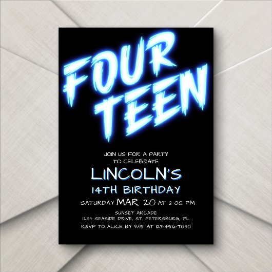 Neon Boys Pool 14e verjaardag uitnodiging