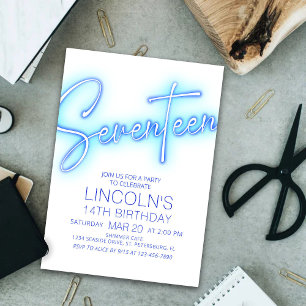 Neon Boys Pool 17e Verjaardag Uitnodiging