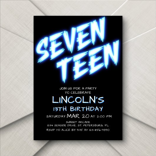 Neon Boys Pool 17e Verjaardag Uitnodiging