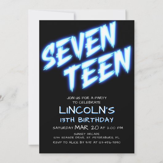 Neon Boys Pool 17e Verjaardag Uitnodiging (Voorkant)