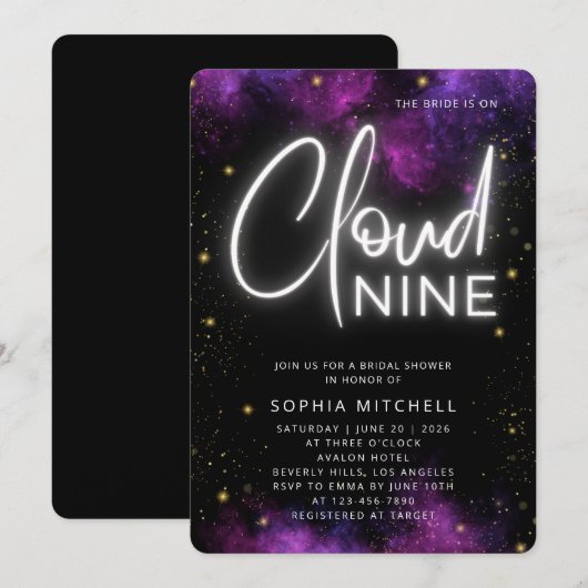 Neon Bride op Cloud 9 Script Zwart Vrijgezellenfee Kaart (Voorkant / Achterkant)