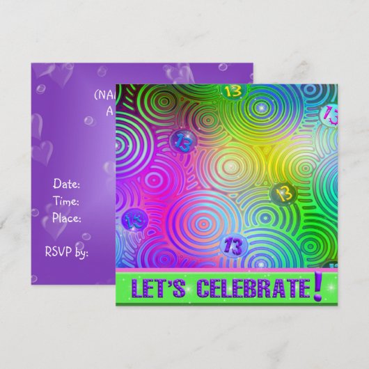 Neon Bright 13th Verjaardag Uitnodigen Kaart (Voorkant / Achterkant)