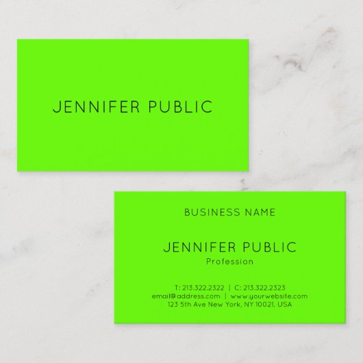 Neon Bright Briljante groene kleur Moderne elegant Visitekaartje (Voorkant / Achterkant)