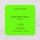 Neon Bright briljante groene moderne Sjabloon Vierkante Visitekaartje (Achterkant)
