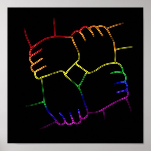 Neon Bright LGBTQ Colorful Pride Line Art Poster (Voorkant)