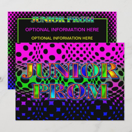 NEON BRIGHT LIGHTS JUNIOR PROM IVITATION KAART (Voorkant / Achterkant)