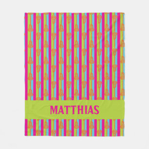 Neon Bright Retro Lacrosse Sticks and Stripes Fleece Deken