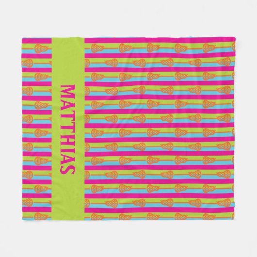 Neon Bright Retro Lacrosse Sticks and Stripes Fleece Deken (Voorkant (Horizontaal))