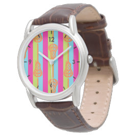 Neon Bright Retro Lacrosse Sticks and Stripes Horloge