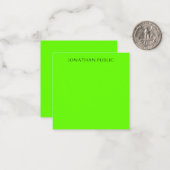 Neon Briljante, heldere, groene kleur, getypte Sja Notitiekaartje (Voorkant / Achterkant in situ)