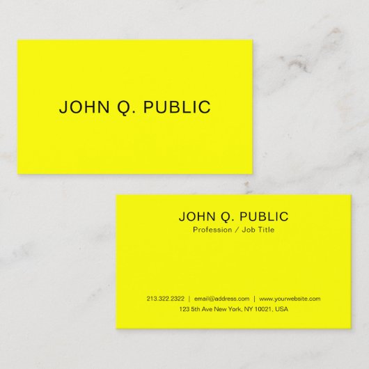 Neon Brilliant Heldere Gele Elegant Sjabloon Visitekaartje (Voorkant / Achterkant)