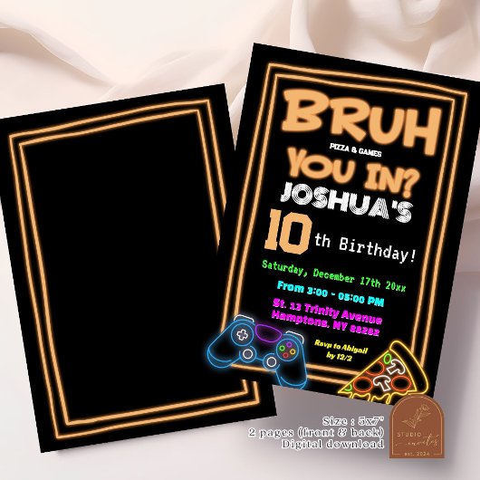 Neon Bruh In Je Pizza En Games Verjaardag Kaart