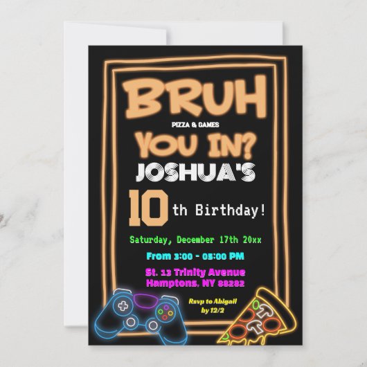 Neon Bruh In Je Pizza En Games Verjaardag Kaart (Voorkant)