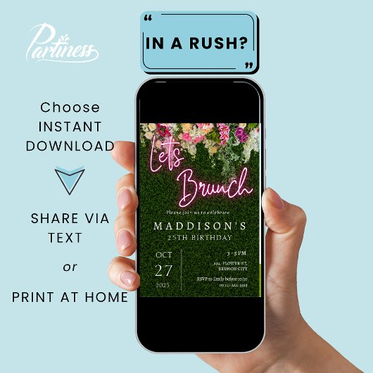 Neon Brunch Bloemen Achtergrond Tuin Verjaardagsfe Kaart