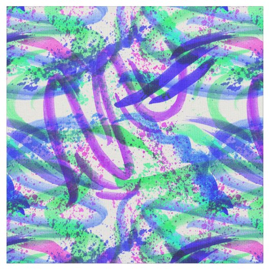 Neon Brushlining Verf Splatter Mint Green Magenta Stof (Close Up)