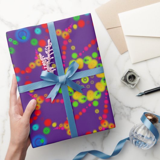 Neon Bubble Orbs Mandala op Diep Paars Cadeaupapier (Geschenken)