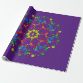 Neon Bubble Orbs Mandala op Diep Paars Cadeaupapier (Uitgerold)