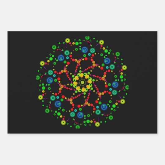 Neon Bubble Orbs Mandala Triple Design Inpakpapier Vel (Voorkant 2)