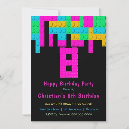 Neon Building Blocks 8th Birthday (Voorkant)