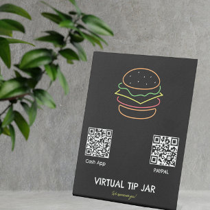 Neon Burger Virtual Tip Jar Tabletop Sign Reclamebord Met Voetstuk