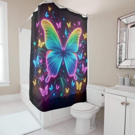 Neon Butterflies Douchegordijn (In situ)
