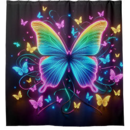 Neon Butterflies Douchegordijn