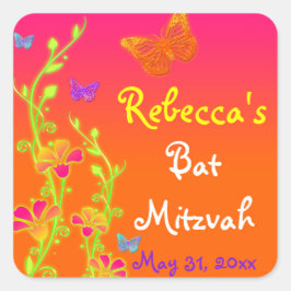 Neon Butterflies en Flowers Bat Mitzvah Sticker