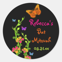 Neon Butterflies en Flowers Bat Mitzvah Sticker