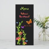 Neon Butterflies en Flowers Menu Kaart (Staand voorkant)
