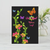Neon Butterflies & Flowers Bat Mitzvah Invite 2 Kaart (Staand voorkant)