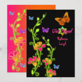 Neon Butterflies & Flowers Bat Mitzvah Invite 2 Kaart (Voorkant / Achterkant)