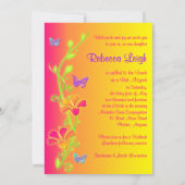 Neon Butterflies & Flowers Bat Mitzvah Invite 3 Kaart (Achterkant)