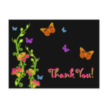 Neon Butterflies & Flowers Bedankt Post Kaart