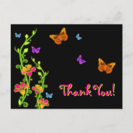 Neon Butterflies & Flowers Bedankt Post Kaart