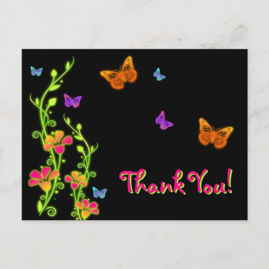Neon Butterflies & Flowers Bedankt Post Kaart (Voorkant)