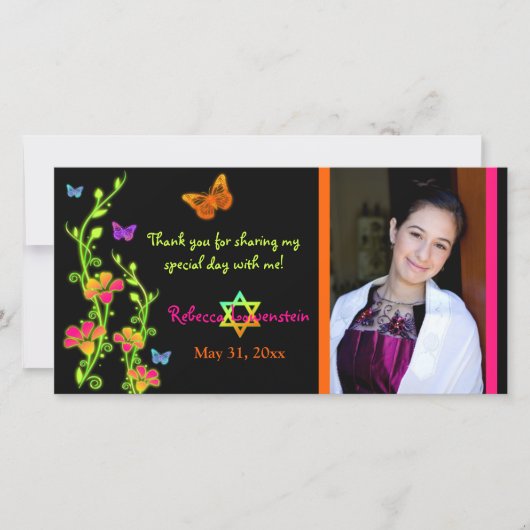 Neon Butterflies & Flowers Foto Hartelijk dank Bedankkaart (Voorkant)