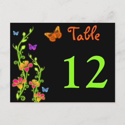 Neon Butterflies & Flowers Table Number Post Card Briefkaart (Voorkant)