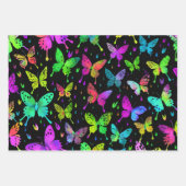 Neon Butterflies op Black Background Vibrant Inpakpapier Vel (Voorkant)