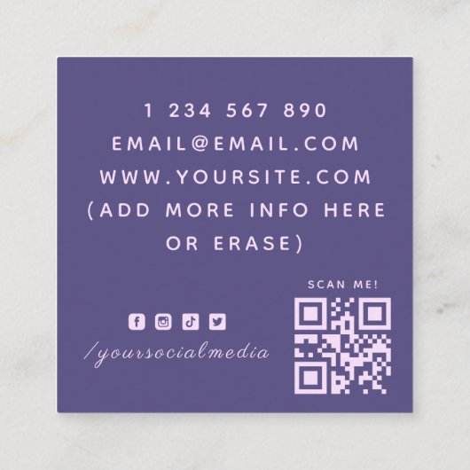 Neon Butterfly esthetics Social Media & QR Code Vierkante Visitekaartje (Achterkant)