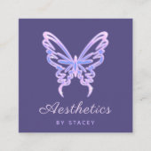 Neon Butterfly esthetics Social Media & QR Code Vierkante Visitekaartje (Voorkant)