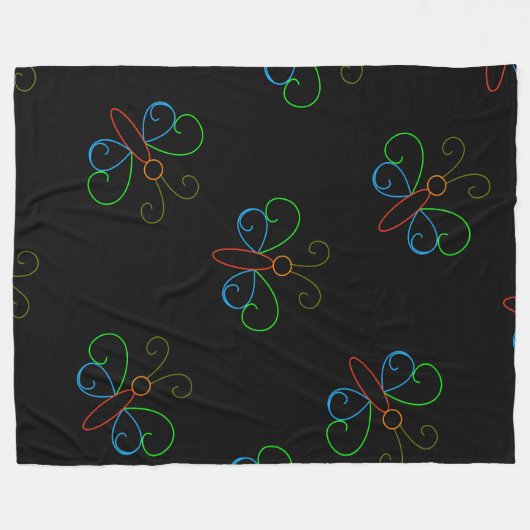 Neon Butterfly Fleece Deken (Voorkant (Horizontaal))